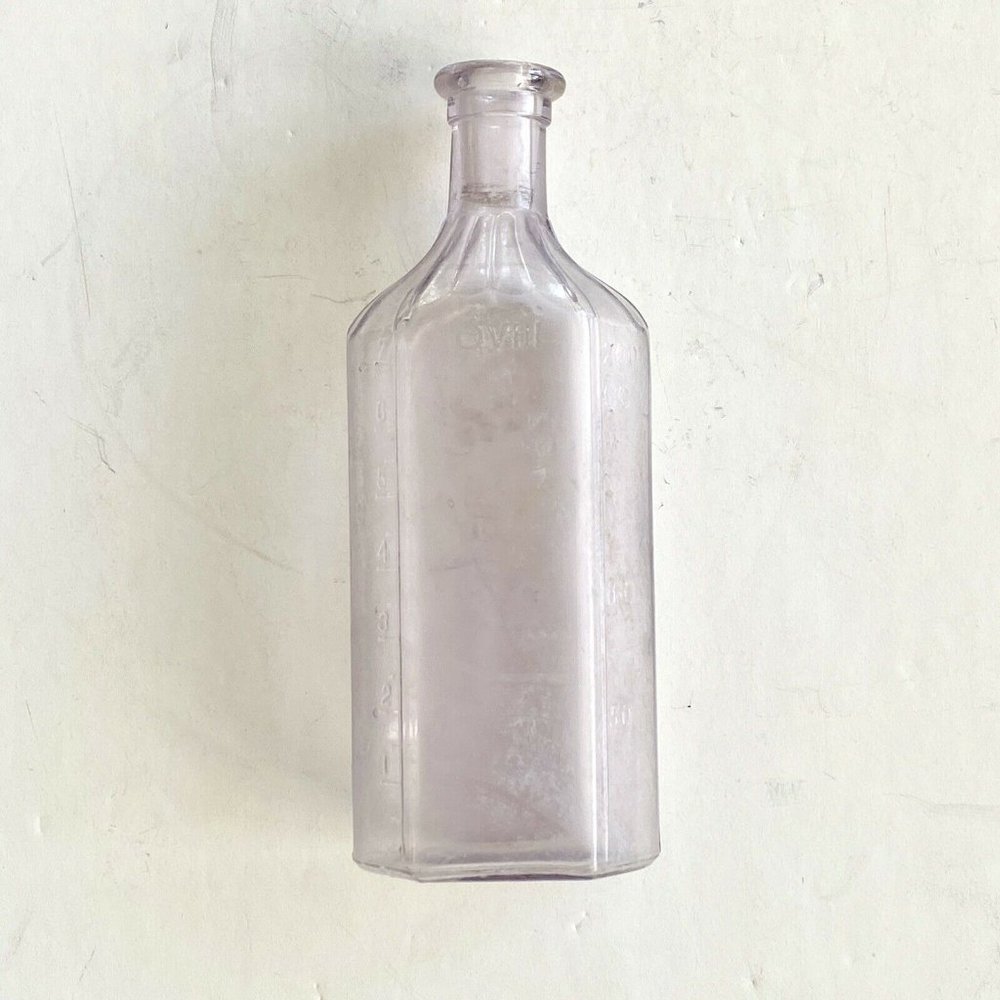 Antique Rare Solarized Obear-Nester Glass Aseptic 8 Oz Medicine Bottle c1910